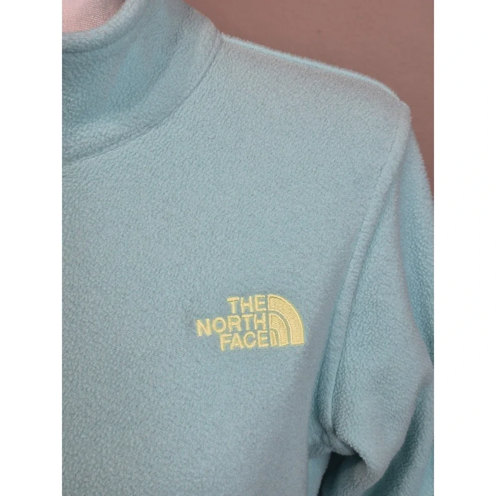 The North Face Denali Jacket Girls large 14/16 Aqua Green Pockets Fleece Youth